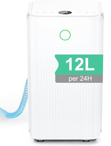 Deshumidificador 12L/24H - Deshumidificadores Eléctrico con Compresor, 3 Modos, Silencioso y de Bajo Consumo, Drenaje Continuo, Depósito 2,2L, Temporizador 24H, Deshumificadores de Humedad para Hogar