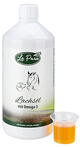 LaPura Lachsöl für Hund, Katze und Pferd, 100% Natur, Omega-3 & Omega-6, für Haut- & Fellpflege, Immunsystem, Beweglichkeit, Barf-Öl, Fischöl 1l
