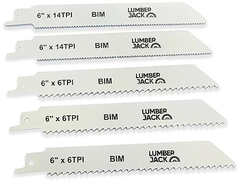 LUMBER JACK 150mm Reciprocating Saw Blades 6 TPI Bi-Metal Wood Cutting, Metal & PVC Recip Blade for Bosch Dewalt Makita and many others