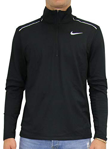 Nike Men Element 3.0 Half Zip Long Sleeve Shirt - Black/Reflective Silver, Large