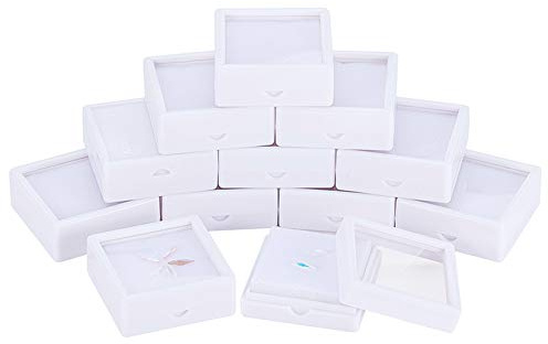 BENECREAT 12 Pezzi Scatola Bianca di Presentazione Superiore Scatola di Velluto Interna 5x5x2cm per Pietre Preziose e Diamanti Sparsi