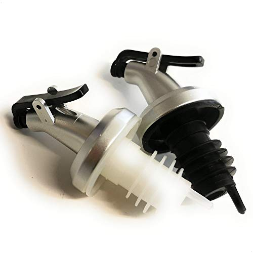 Kerafactum Vertedor con cierre de solapa, dosificador, vertedor de botellas, vertedor de chupito, paquete doble para aceite de oliva, licores, vinagre, jarabe, dispensador de licor, clip bloqueable