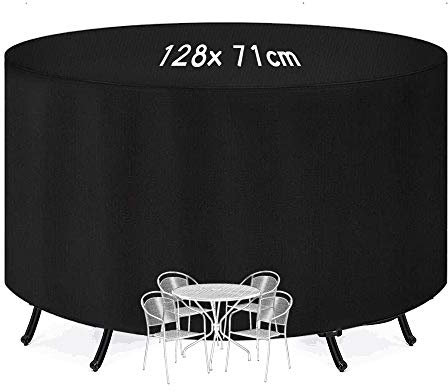 KANOSON Housse de table de jardin – Rond, imperméable, robuste, coupe-vent, grand tissu Oxford 210D indéchirable – Ø 128 x 71 cm