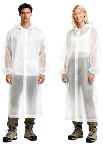 Aolegoo 2 pezzi poncho impermeabile, riutilizzabile raincoat per bicicletta, trekking, campeggio, gite, pesca, concerti, stadio, festival (XL, Bianco)