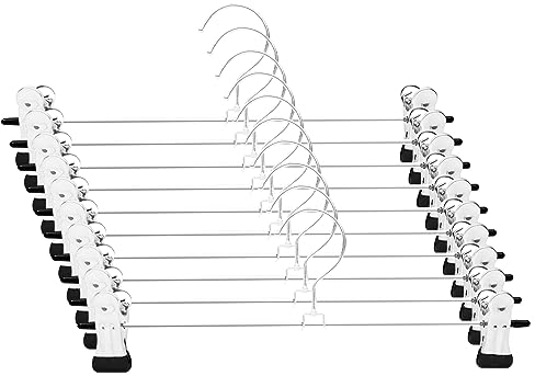 Fousenuk 10 Pezzi Grucce Pantaloni, Grucce con Pinze Appendiabiti 30cm, Regolabili Appendini per Pantaloni Metallo, Uomo Attaccapanni con Salvaspazio per Pantaloni, Calzini, Gonne e Jeans