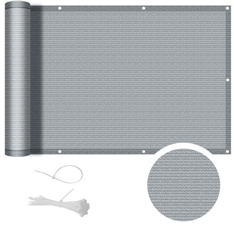 COOL AREA Balkon Sichtschutz HDPE UV-Schutz Leicht Transparent,Balkonverkleidung mit Kabelbinder,80x500cm,Grau