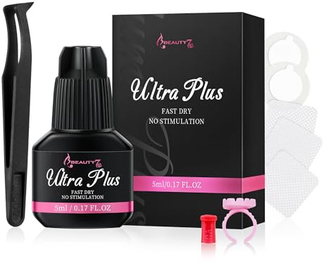 Cluster Lash Glue Colle d'extension de Cils Noire Forte Adhérence, Temps de Séchage 2-3 Secondes Rétention 4 Semaines Colle Individuelle pour Cils Semi-permanents avec Pince