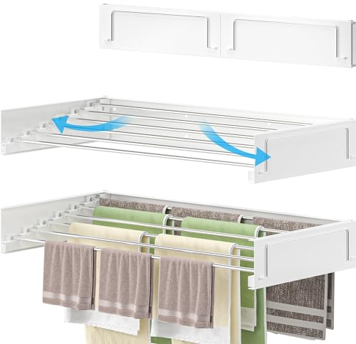 homeart Wall Mounted Drying Rack - Retractable, Space Saving, Durable Clothes Dryer - 40 Kg Capacity, Easy to Install, Collapsible Drying Rack for Indoor & Outdoor Use - White, 95 cm