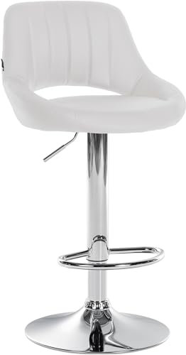 CLP Barhocker Milet Kunstleder I Drehbarer Tresenhocker Mit Fußstütze Und Rückenlehne I Höhenverstellbar Und Gepolstert Mit Bodenschoner, Farbe:weiß, Gestell Farbe:Chrom