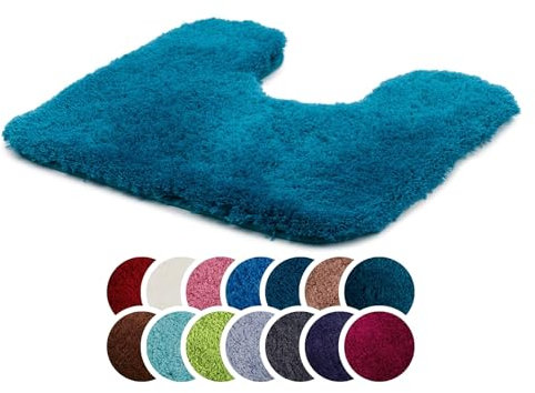 liebling Superior Badteppich mit Ausschnitt und Anti-Rutsch-Beschichtung, 100% Polyester (Mikrofaser), 50 x 45 cm, 30 Grad waschbar, Fußbodenheizung geeignet, Farbe: Petrol