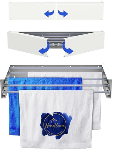 Homellence - Wall Mounted Clothes Drying Rack Retractable - Elegant Space Saving Wall Mounted Clothes Dryer Clothes Airer with 5 Rods for 3.5m of Hanging Line, 25kg Capacity (White, 70 cm)