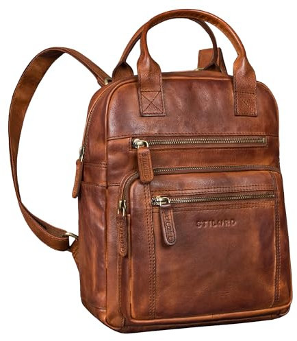 STILORD 'Zane' Freizeit-Rucksack Damen Leder Mittel-Groß - Ideal als Reiserucksack mit Trolley-Halterung - Vintage Daypack aus Echtleder - Tablet Laptop bis 12 Zoll, Farbe:brandy - cognac