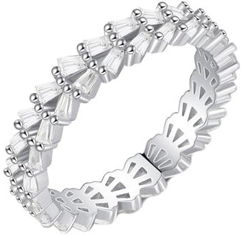 Epinki Verlobungsring Weißgold 14K Au585, Zart Ewigkeitsring Memoirering Pärchen Ringe Gold 585 Hochzeitsring Partnerringe mit Moissanit Trapezschliff Echte Goldschmuck für Damen, Gr.53 (16.9)