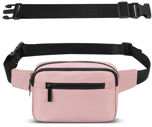 Sac Banana Femme Homme Sacoche Ville avec Ceinture Réglable Imperméable Sac à Taille avec 4 Poches pour Randonnée Cyclisme Balade Ville Festival Vacances Voyage Camping Outdoor Sport (Rose)