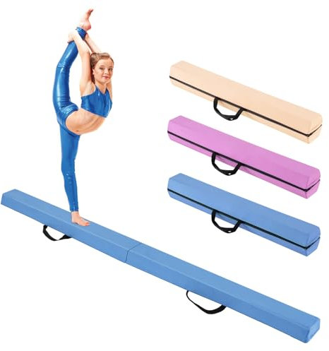 GOPLUS Schwebebalken für Zuhause, 210 x 15 x 7 cm Turnen Balken rutschfest mit Griff & Klettverschluss, Gymnastikbalken Balancierbalken klappbar für Kinder, Anfänger & Profis (Blau)