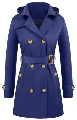 Tuopuda Trench da Donna a Doppiopetto Cappotto Lungo Giacca Leggero Classico Trench Impermeabile Antivento Trenchoat per la Primavera e L'autunno(Marina Militare,XL)