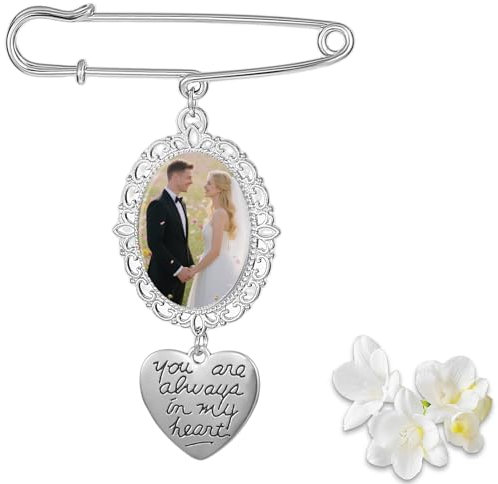 SynHHergyx Memorial AnhäNger Brautstrauß, Brautstrauß Konservieren Foto Vintage Oval BildanhäNger Foto Diy Pin Charms füR Hochzeit BräUte Brautparty JubiläUm