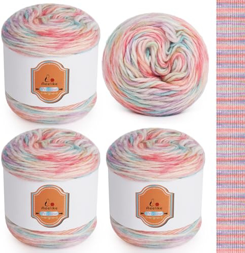 Aeelike 400 g färggradientsgarn bomullsgarn, 210 m super lätt gradient bobbel ull färggradient, supermjuk färgglad stickull för filt, pullover, sjal, hattar, ombré strumpull, regnbåg