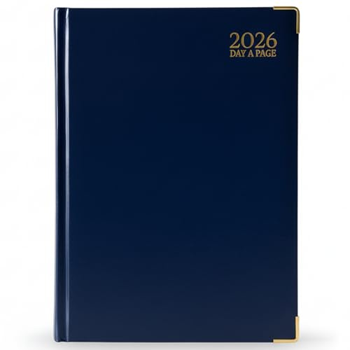 G4GADGET Agenda 2026 format A4, un jour par page, bleu, planificateur quotidien avec jours fériés britanniques et informations internationales | Agenda à couverture rigide pour enseignants, étudiants