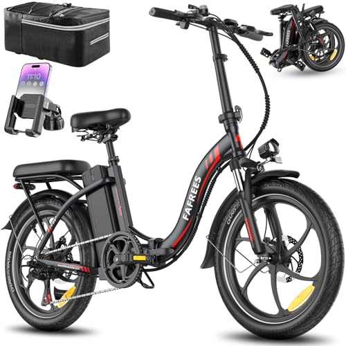 Fafrees Bici Elettrica Pieghevole [Ufficiale] Bicicletta Elettrica per Adult con 250W Motore & 36V20Ah Batteria Rimovibilei 20 E-City Bike Portatile a Pedalata Assistita, Nero,Supporto per Telefono