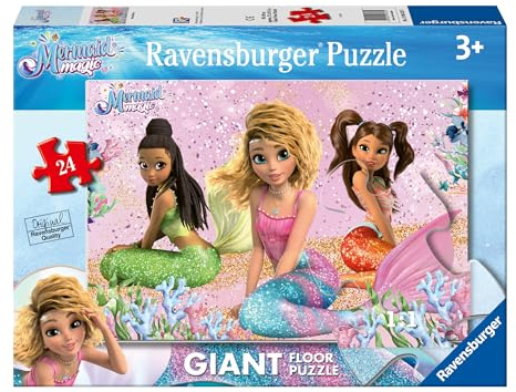 Ravensburger Mermaid Magic Giant Floor Puzzle - 24-delars pussel för barn baserat på Netflix-serien Färgglada sjöjungfrupussel för flickor i åldrarna 3+ Extra stora, greppvänliga bitar