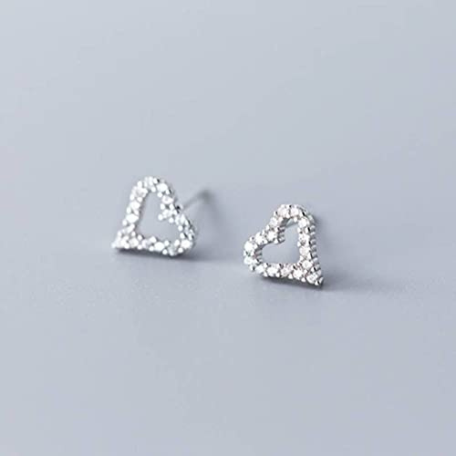 S925 Örhängen, Dammode ihåligt hjärta Diamant Örhängen &Rose, 925