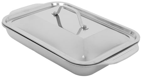 ROMISBABA Teglia da Arrosto Rettangolare in Acciaio Inox Argento