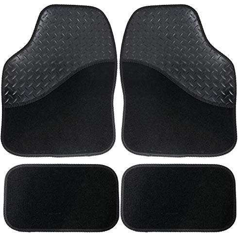 UKB4C Black Car Mats Carpet & Rubber Finish All-Weather Universal Car Mat Set of 4 for Cars, Vans, SUVs