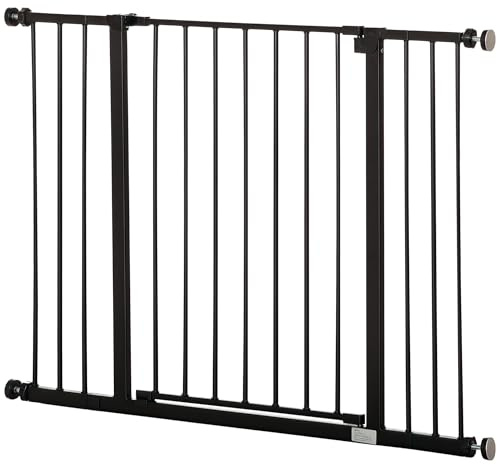 PawHut Dog Gate Pet Safety Gate Stair Barrier Pressure Fit Adjustable 76-82/86-97/101-107 cm, Black
