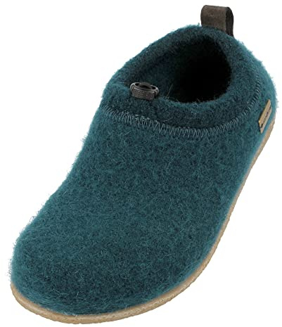 HAFLINGER Guido Walkstoff Pantuflas con goma elástica, suela de goma TR y plantilla intercambiable, unisex, Color verde., 45 EU