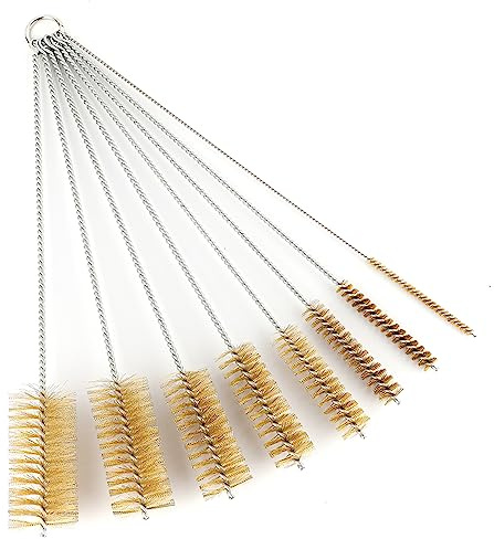 16 Inch Extra Long Pipe Cleaning Brush Set with Brass Bristles, 8 Piece Variety Pack for Auto Parts, Bottles,Tubes, Etc.