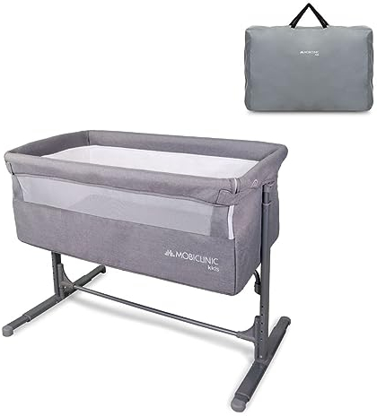 Mobiclinic® Kids, Cuna colecho, 2 en 1, Moon, Correas de fijación a la Cama, Regulable 5 Alturas, Bolsa Transporte, Incluye Ruedas, Malla Transpirable, Ángulo, Base Acolchada