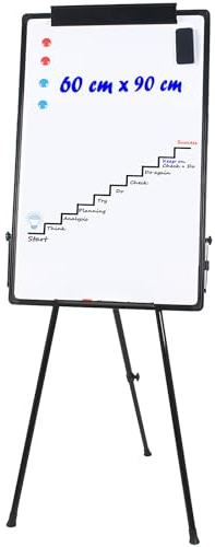 TUKA-i-AKUT ​Flipchart Ständer Magnetisch Whiteboard 90X60cm, Höhenverstellbar Zusammenklappbar, Flipchart-Staffelei Whiteboards mit Papierhalter, Beschreibbar Abwischbar Magnetisch, Schwarz TKD8710
