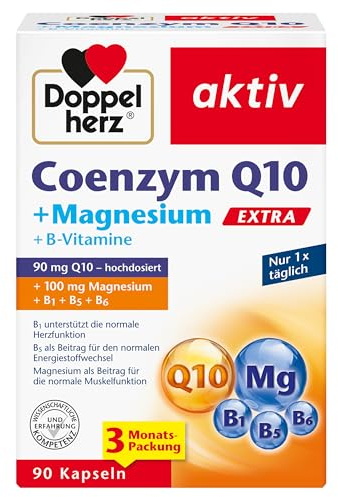 Doppelherz Coenzym Q10 + Magnesium EXTRA + B-Vitamine - 90 mg hochdosiert Coenzym Q10 Ubiquinon pro Tagesportion in einer Kapsel - 90 Kapseln