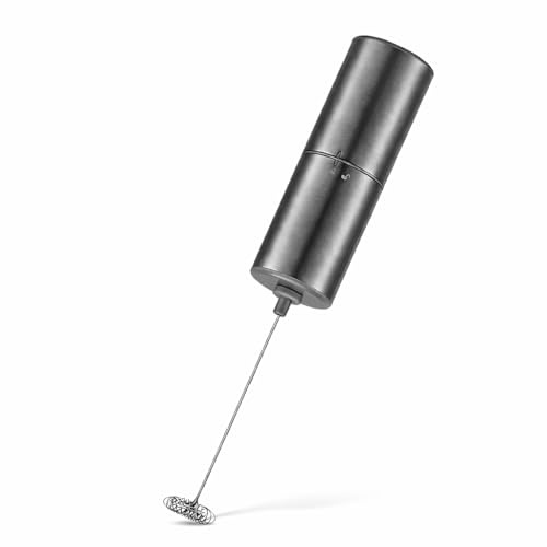 ELMWAY Metallic Electric Milk Frother – Handheld Battery-Powered Electric Whisk, Durable and Easy to Use for Coffee, Latte & Matcha, Sleek Stainless Steel Shell – Gunmetal (2 × AA Required)