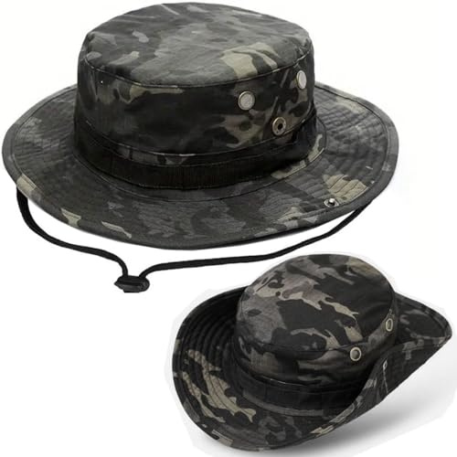 RALSPEC Cappello mimetico nero mimetico Boonie Bush Jungle tesa larga esercito militare cappello da sole cadetto secchio MTP Airsoft Camo, Mimetico, Taglia unica