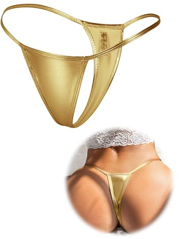 ohmydear Mini G-String Kvinnor Läder String Thong Dam T-Back Syntetisk Mikro String Plus Storlek Låg Midja Underkläder Kvinnor Brasilianska Trosor Party Bikin