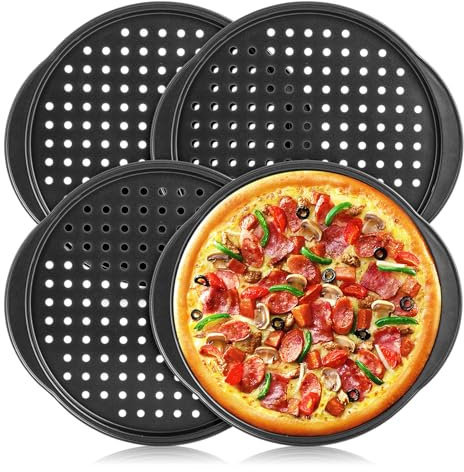 GBACHOOSE 4 Pack Pizza Tray, 14 inch Non Stick Pizza Trays for Oven with Handles, Carbon Steel Pizzas Pan, Round Pizza Oven Tray for Baking, Roasting, Making Pizza