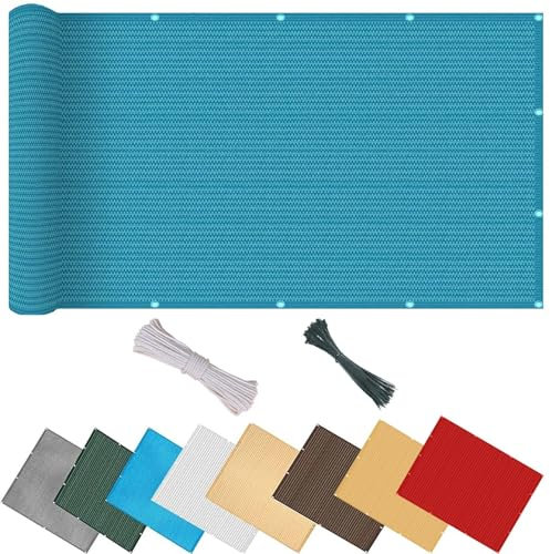 Toldo de protección solar para exteriores, 115 x 290 cm, resistente a los rayos UV, tela de sombra azul cielo con bridas para cables, pantalla de privacidad resistente al viento para reducir la