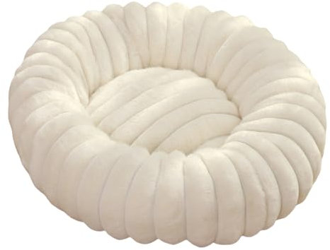 Pevfeciy Orthopädisches Hundebett rund Hundekissen Hundesofa Katzenbett Donut Kuscheliges Katzenschlafplatz für Katzen Kleine Mittelgroße Hunde Waschbar Plüsch-Hundebett,Weiß,40cm