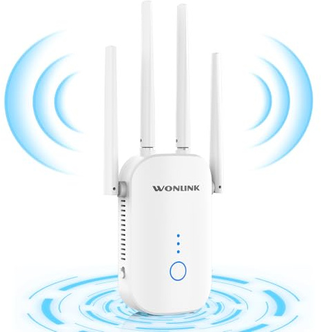 Ripetitore WiFi Potente per Casa, 1200Mbps WiFi Extender 5GHz & 2,4GHz Dual Band Amplificatore wifi Supporta Modalità Ripetitore/Router/AP, Ripetitori con WPS, Porta Ethernet, 4 Antenne (Bianco)