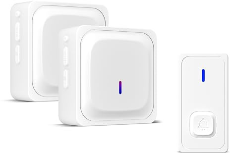 HBN Funkklingel Aussen Wasserdicht, Kabellose Türklingel Funk Set, große Reichweite Türklingel kit mit 2 Plug-In-Empfänger & 1 Sender, 58 Melodien, 5 Lautstärkestufen doorbell Mit LED-Blitz, Weiß