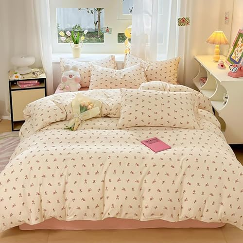 Tabeskly Girls Reversible Flora Flower Bedding Double Duvet Cover Sets Bed Zipper Red Yellow 200×200cm