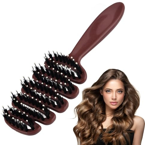 Dandin Volumizing Bürste mit Borsten, Wildschweinborsten Bürste, Volumizingbürste, Haarbürste Toupierbürste für nasses und trockenes Haar, Verleiht Natürlichen Glanz und Trennt Das Haar