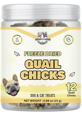 Benji & Louie Freeze Dried Quail Chicks – Whole Prey Treats with Bone, Feather, Feet, Peak – Single Ingredient Snack for Dogs & Cats – (0.88 oz) - 12 Chicks
