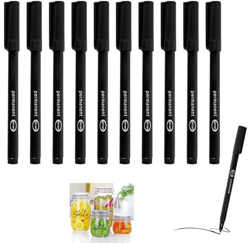 10 Pezzi Pennarello Indelebile Nero, Marcatore Permanente Punta Fine 0.6mm, Resistenti All’Acqua, Scrive su Plastica Metallo CD DVD Vetro Carta, Inchiostro Asciugatura Rapida per Ufficio Casa Scuola