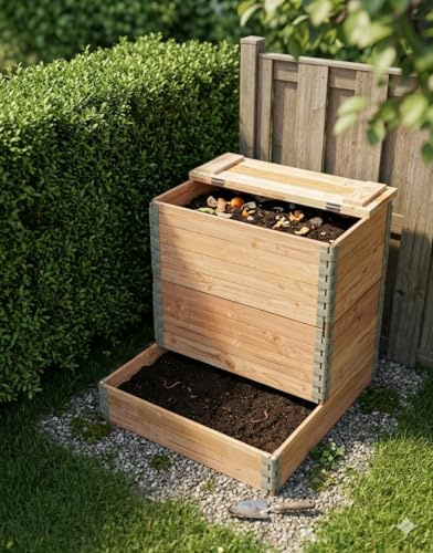Composteur en Bois 400L en Douglas Naturel avec Couvercle