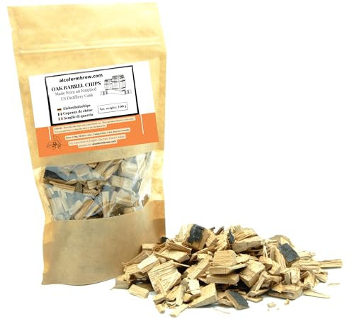 AlcoFermBrew Eichenholzchips Bourbon - 100g - aus Bourbon Fässern | Räucherholz | Eichenholz Chips | Holzspäne | Holzfässer
