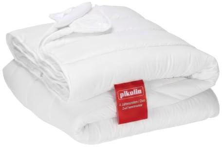 pikolin Home Duvet Duo 150 + 300 gr/m2, Four Seasons of Fiber, Anti Dust Mite, Bed 80, Cotton, White, Single, 135 x 200 cm