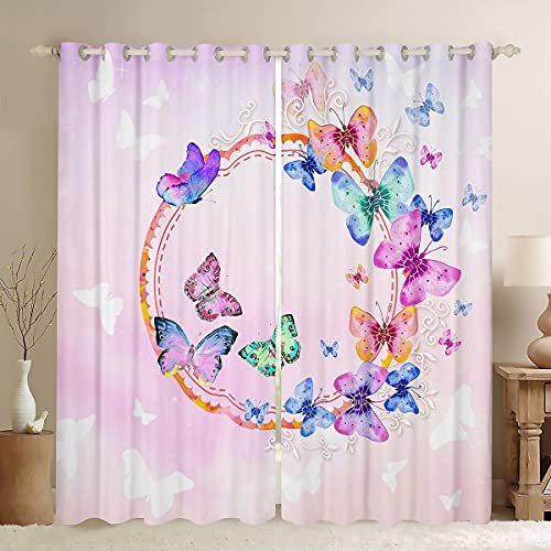 Farfalla Tende Colorate per Bambini Ragazze - Farfalle Rosa 3D per Camera Da Letto Soggiorno - Finestra Trattamenti Trendy W46*L54